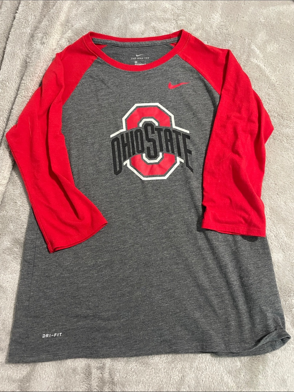 Nike Grey & Red Ohio State Raglan Baseball Tee